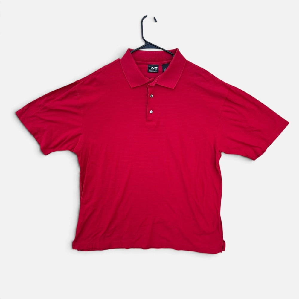 PING Mens Golf Polo Shirt Large Red 100% Cotton Mercerized Short Sleeve
